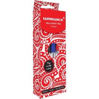 Warwick Pen Ballpoint Blue Black Red Capped Medium Box 10
