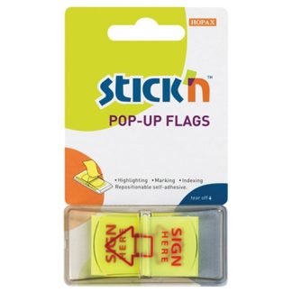 Stick'N Pop Up Flags Sign Here Yellow 45X25mm 50 Sheets