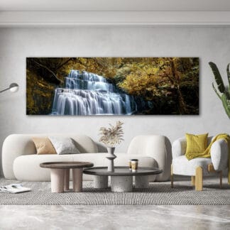 Autumn Waterfall Framed Canvas Art 60"x20"