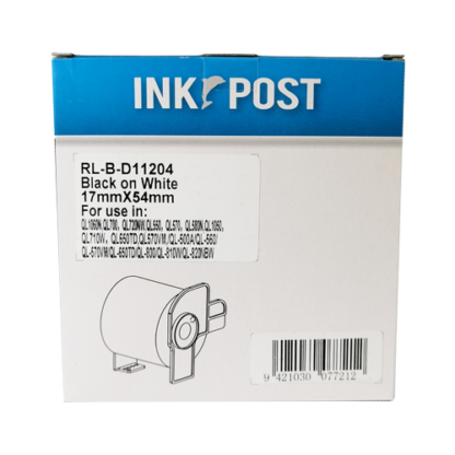InkPost for Brother DK11204 17mm x 54mm Black on White