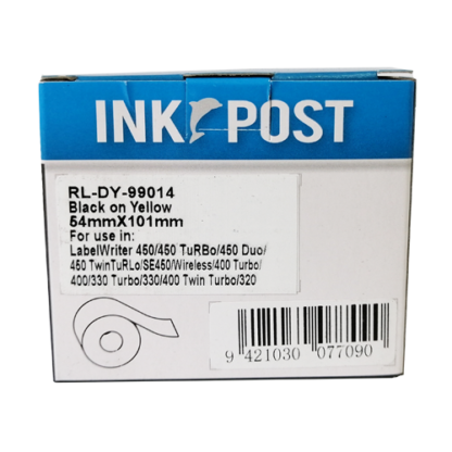 InkPost for Dymo 99014/S0722430 54mm x 101mm Black on Yellow