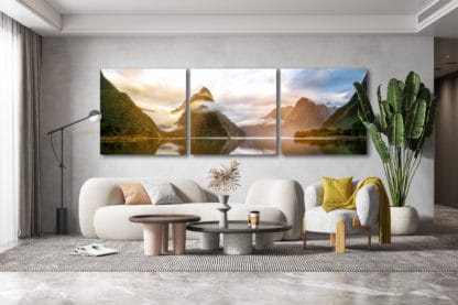 3 Panel Milford Sound Framed Canvas Art - 2m Wide