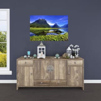 Mirror lake on the Milford Road Framed Canvas Art 16"x24"