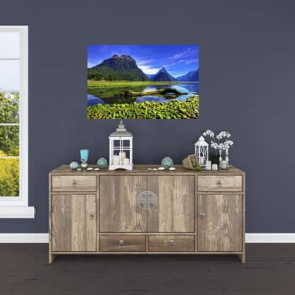 Mirror lake on the Milford Road Framed Canvas Art 16"x24"