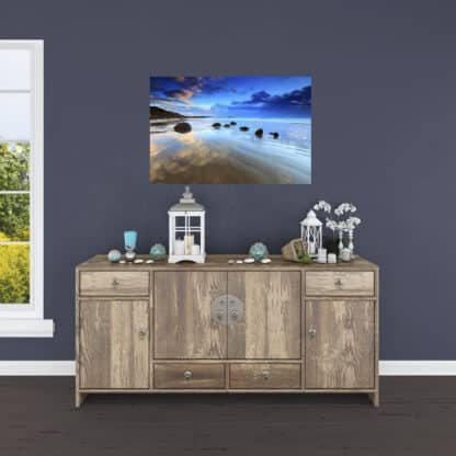 Moeraki Boulders and amazing Sky Framed Canvas Art 16x24