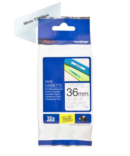 Brother TZE161 36mmx8m Black on Clear Tape