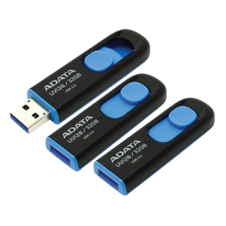 ADATA UV128 Dashdrive Retractable USB 3.0 32GB Blue/Black Flash Drive 3PK