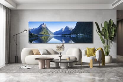 Milford sound clear sky Framed Canvas Art 60"x20"