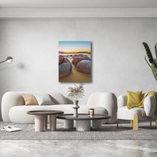 Moeraki Boulders at sunrise Framed Canvas Art 32"x24"
