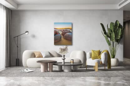Moeraki Boulders at sunrise Framed Canvas Art 32"x24"