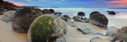 Moeraki Boulders cloudy sunrise Framed Canvas Art 60"x20"
