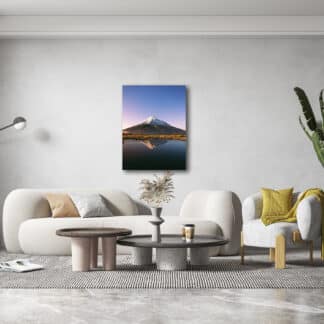 Mt Taranaki with lake reflections Framed Canvas Art 32"x24"