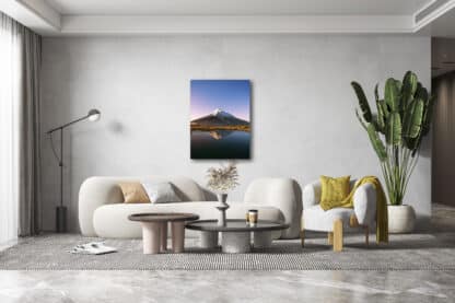Mt Taranaki with lake reflections Framed Canvas Art 32"x24"