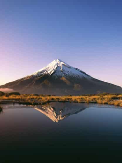 Mt Taranaki with lake reflections Framed Canvas Art 32"x24"